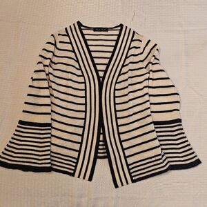 Claudia Nicole 100% Cashmere White Navy Stripe Cardigan XS Bell Sleeve